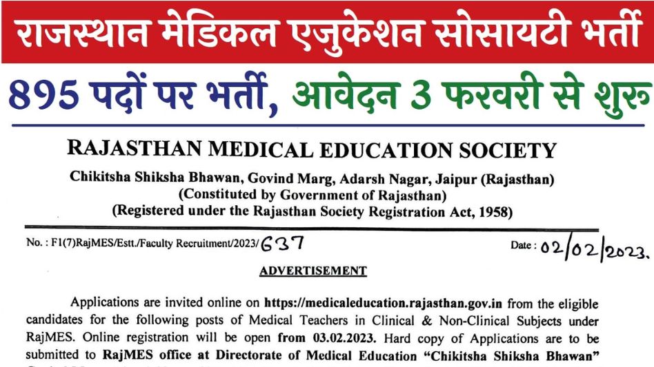 Rajasthan MES Professor, Asst Professor & Other Recruitments 2023